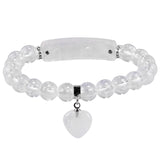 Natural Crystal Bar Stretch Bracelet, Unisex Love Heart Stone Beaded Bracelet