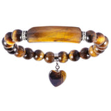 Natural Crystal Bar Stretch Bracelet, Unisex Love Heart Stone Beaded Bracelet