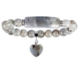 Natural Crystal Bar Stretch Bracelet, Unisex Love Heart Stone Beaded Bracelet