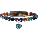 Natural Crystal Bar Stretch Bracelet, Unisex Love Heart Stone Beaded Bracelet