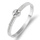 Summer Flower Shell Bracelet Stainless Steel Cubic Zirconia Crystal Bangle