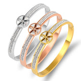 Summer Flower Shell Bracelet Stainless Steel Cubic Zirconia Crystal Bangle