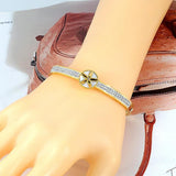 Summer Flower Shell Bracelet Stainless Steel Cubic Zirconia Crystal Bangle