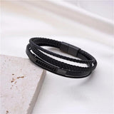 Classic Leather Braided Magnetic Buckle Bracelet Men's Business Jewelry