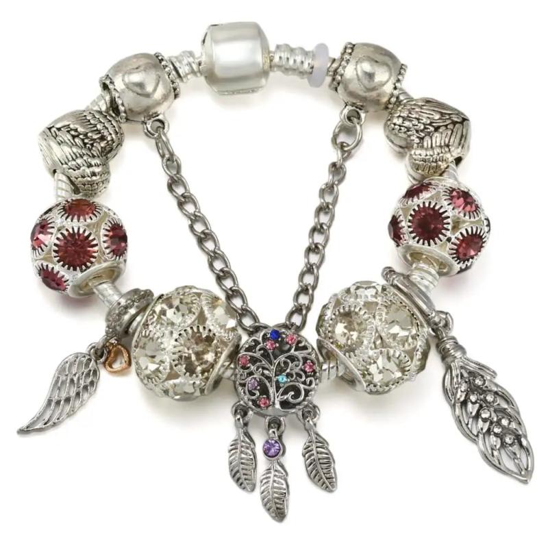 Tassel Dream Catcher Charm Bracelet Silver Plated Snake Bone Chain
