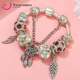Tassel Dream Catcher Charm Bracelet Silver Plated Snake Bone Chain