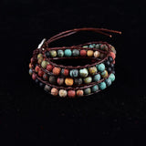 Matte Stone 6mm Afric Turquoise Beads Leather Bracelet 3 Wraps Vintage Jewelry