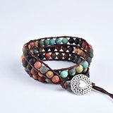 Matte Stone 6mm Afric Turquoise Beads Leather Bracelet 3 Wraps Vintage Jewelry