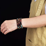 Matte Stone 6mm Afric Turquoise Beads Leather Bracelet 3 Wraps Vintage Jewelry