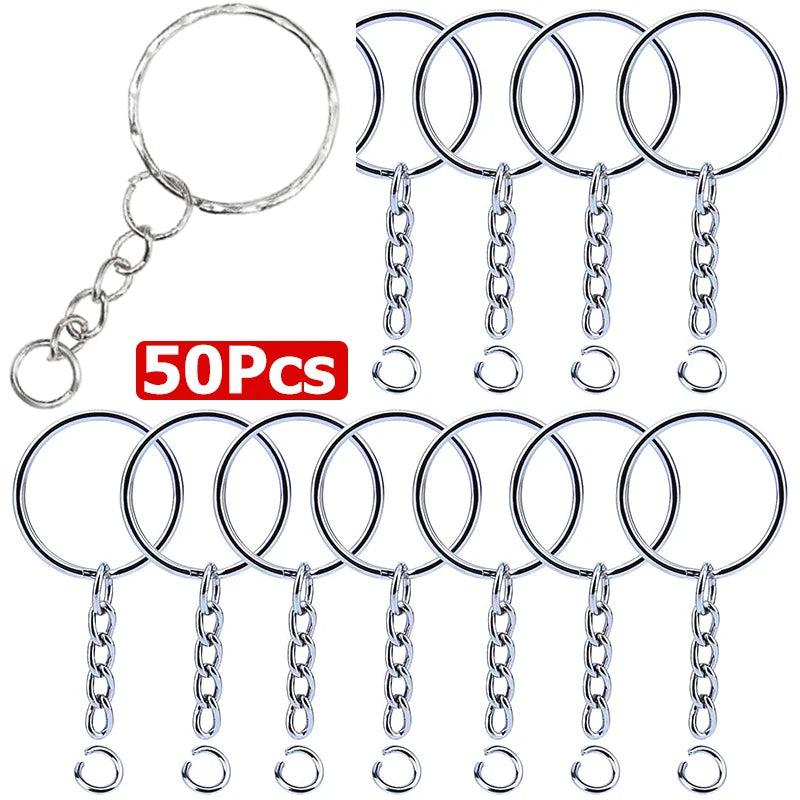 50Pcs Silver Plated Keychain Split Ring Holder DIY Key Chains Accessories