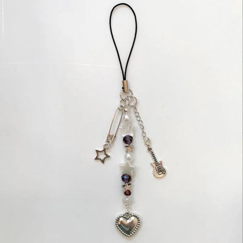 Pink Star Phone Charm Minimalist Keychain Key Chains for Women Y2K Key Chain