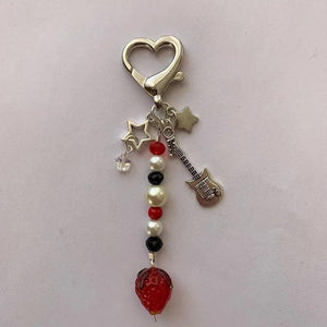 Love Keychain Sweet Romantic Star Guitar Bunny Strawberry Pearl Crystal Gift