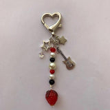 Love Keychain Sweet Romantic Star Guitar Bunny Strawberry Pearl Crystal Gift
