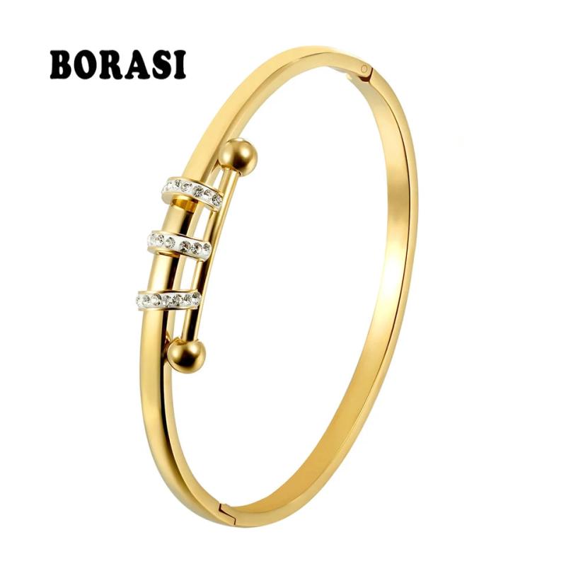 Circle Crystals Bracelets & Bangles Charm Stainless Steel Jewelry Gold-Color