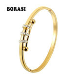 Circle Crystals Bracelets & Bangles Charm Stainless Steel Jewelry Gold-Color