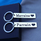 Godfather Godmother Keyring Personalised Keychain Papa Tata Parrain Marraine