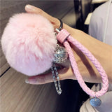 Fluffy Rabbit Fur Keychain Pompom Ball Leather Key Ring Charm