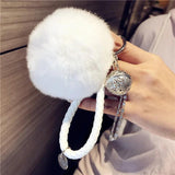 Fluffy Rabbit Fur Keychain Pompom Ball Leather Key Ring Charm
