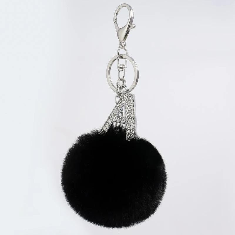 26 Letters Pompon Fur Ball Keychain Alphabet Key Chain Key Ring