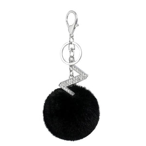 26 Letters Pompon Fur Ball Keychain Alphabet Key Chain Key Ring