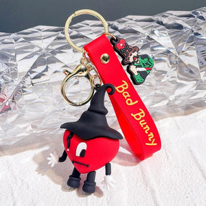 Red Heart Bad Bunny Keychain Keyring for Women Men Bad RabbitCar Key Chain