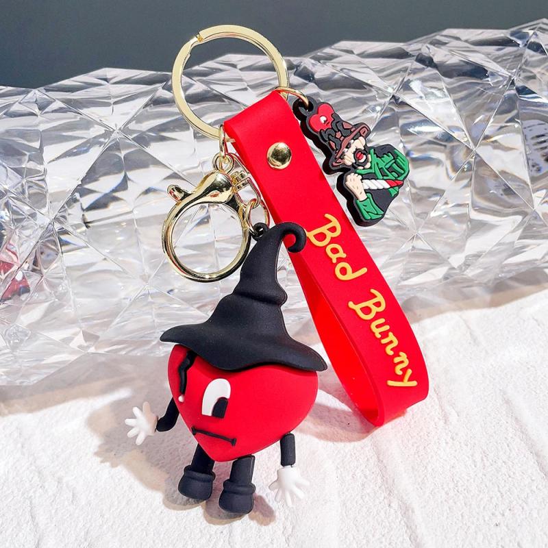 Red Heart Bad Bunny Keychain Keyring for Women Men Bad RabbitCar Key Chain