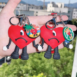Red Heart Bad Bunny Keychain Keyring for Women Men Bad RabbitCar Key Chain
