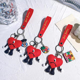 Red Heart Bad Bunny Keychain Keyring for Women Men Bad RabbitCar Key Chain