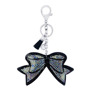 Flannel Rhinestone Bow Keychain Pendant Tassel Bag Car Pendant