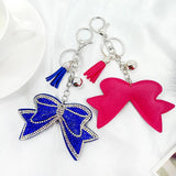 Flannel Rhinestone Bow Keychain Pendant Tassel Bag Car Pendant