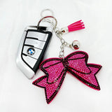 Flannel Rhinestone Bow Keychain Pendant Tassel Bag Car Pendant