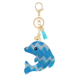 Velvet Rhinestone Dolphin Keychain Pendant Tassel Bell Bag Accessory