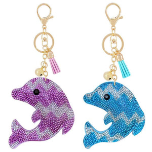 Velvet Rhinestone Dolphin Keychain Pendant Tassel Bell Bag Accessory