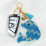 Velvet Rhinestone Dolphin Keychain Pendant Tassel Bell Bag Accessory