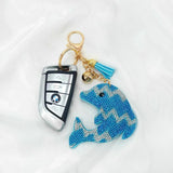 Velvet Rhinestone Dolphin Keychain Pendant Tassel Bell Bag Accessory