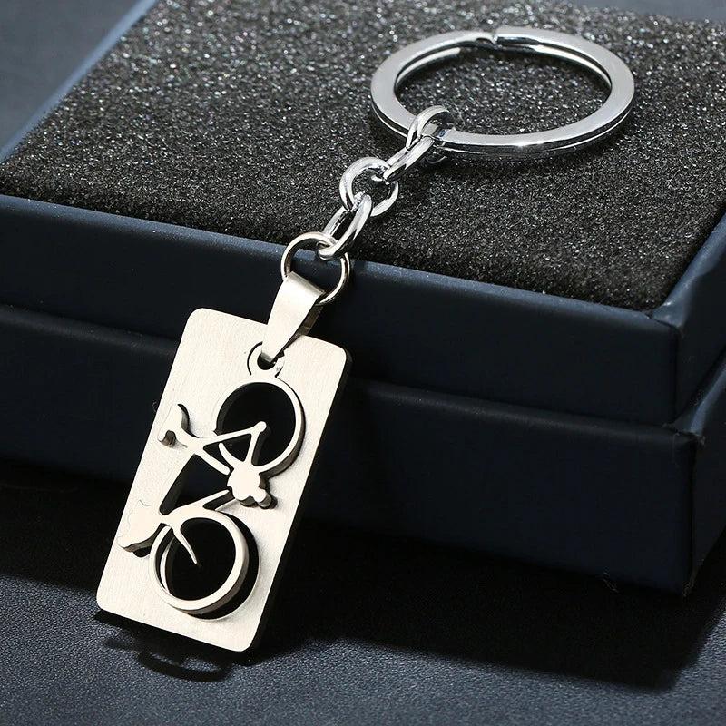 Punk Stainless Steel 3D Quadrate Bike Bicycle Keychain Dog Tag Key Chains