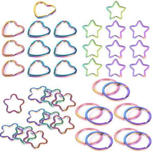 10pcs Rainbow Split Ring Heart Star Keychains Metal Key Chain Ring