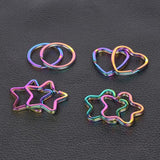 10pcs Rainbow Split Ring Heart Star Keychains Metal Key Chain Ring
