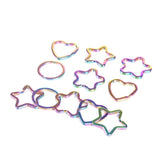 10pcs Rainbow Split Ring Heart Star Keychains Metal Key Chain Ring
