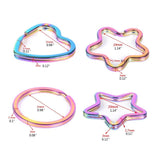 10pcs Rainbow Split Ring Heart Star Keychains Metal Key Chain Ring