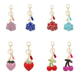 Rhinestone Flannel Fruit Plant French Fries Keychain Pendant