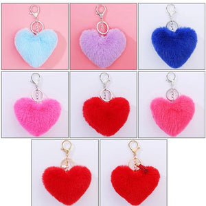 Fur Ball Keychain Hearts Plush Pendants Ladies Bag Car Accessories