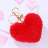 Fur Ball Keychain Hearts Plush Pendants Ladies Bag Car Accessories