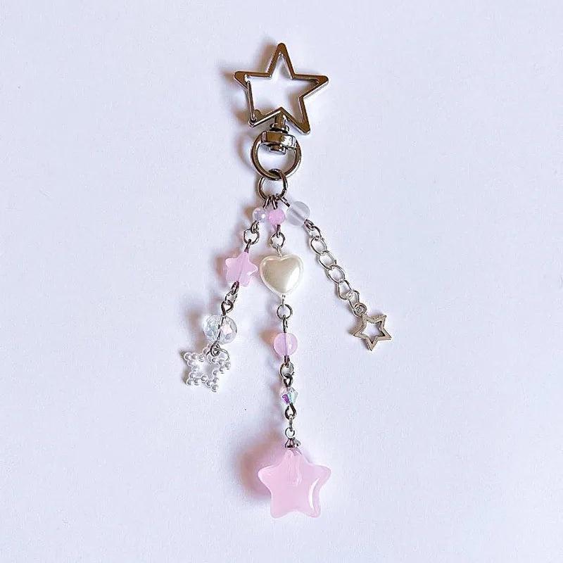 Pink Love Beaded Key Chain for Women Y2K Keychains