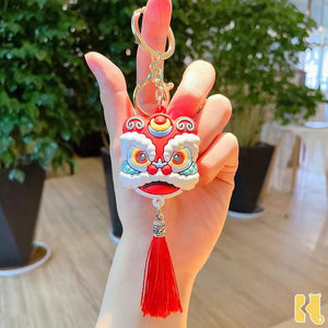 Lion Dance Head Keychain Lucky Fortune Chinese Wind Car Key Chain Bag Pendant