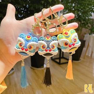 Lion Dance Head Keychain Lucky Fortune Chinese Wind Car Key Chain Bag Pendant