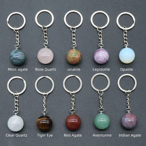 Crystal Stone Key Chain Healing Sphere Agates Quartz Key Rings