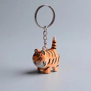 Tiger Hand Carved Wooden Key Chain Pendant Car Key Ring