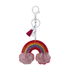 Velvet Rainbow Cloud Keychain Pendant Rhinestone Tassel Bag Car Accessory