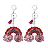 Velvet Rainbow Cloud Keychain Pendant Rhinestone Tassel Bag Car Accessory